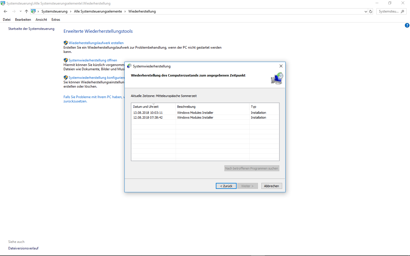 Seit 17134.191: "Windows Modules Installer" erstellt täglich einen Wiederherstellungspunkt