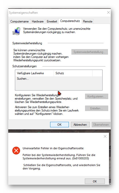 Systemwiederherstellung funktioniert nicht