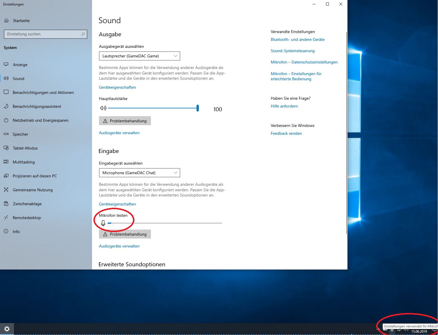 Discord aktiviert das Mikrofon nicht unter Windows 10 1903