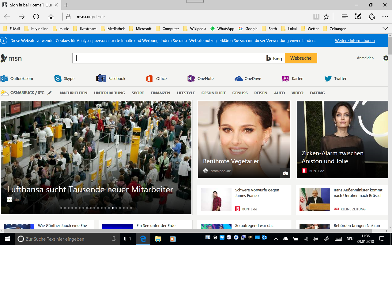 Darstellung meiner Startseite in Edge. MSN als Startseite