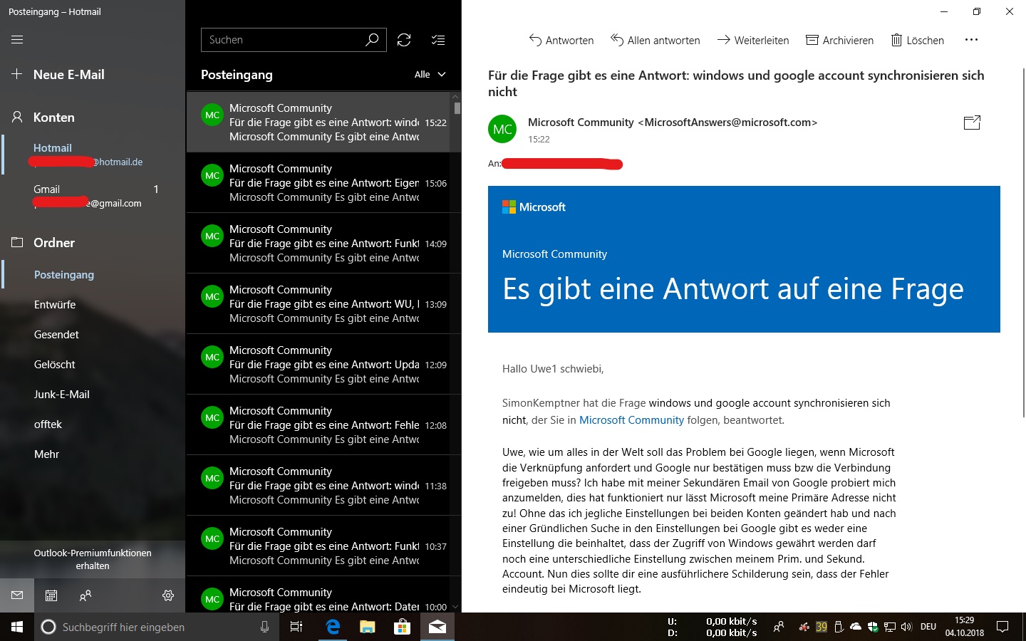 Windows und google Account synchronisieren sich nicht