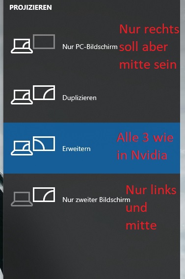 Windows 10 "Projizieren" mit 3 Monitoren und Nvidia Treiber.