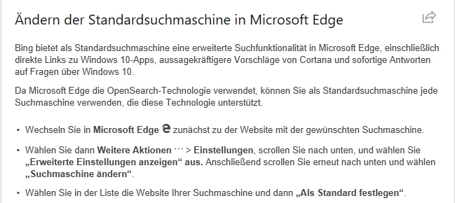 Edge Suchmaschine in Adressleiste ändern/erweitern