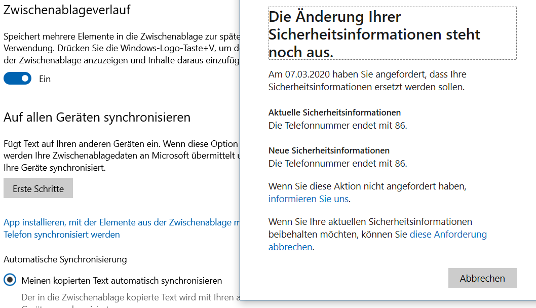 Synchronisierung des Zwischenablageverlaufs ZAV über 2 Win10 PCs