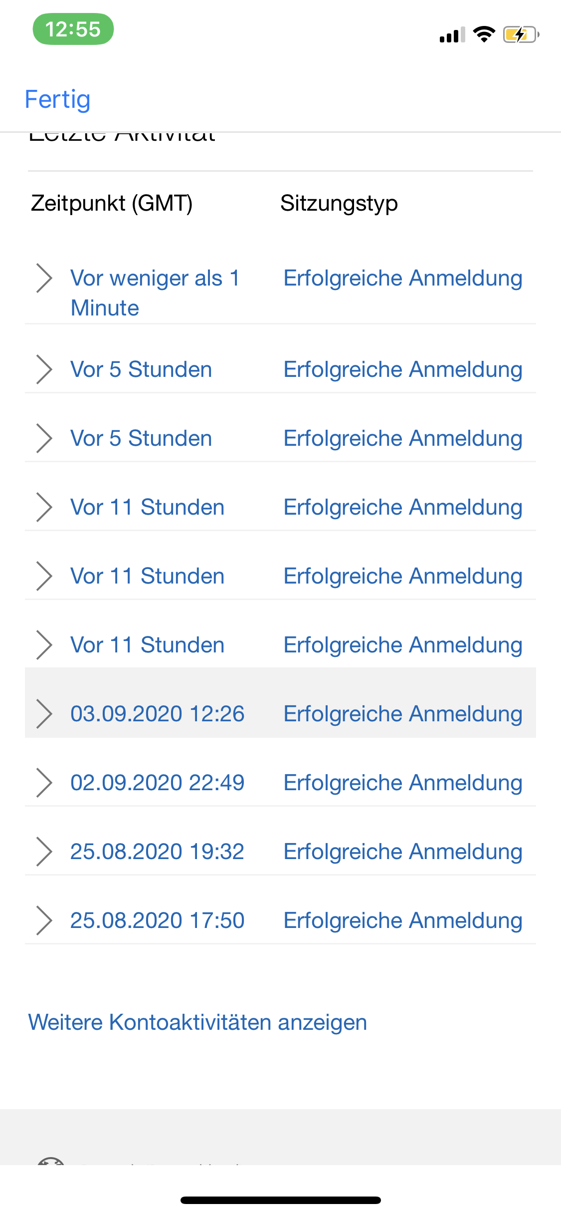 Seltsame Veränderung im anmelde Verlauf