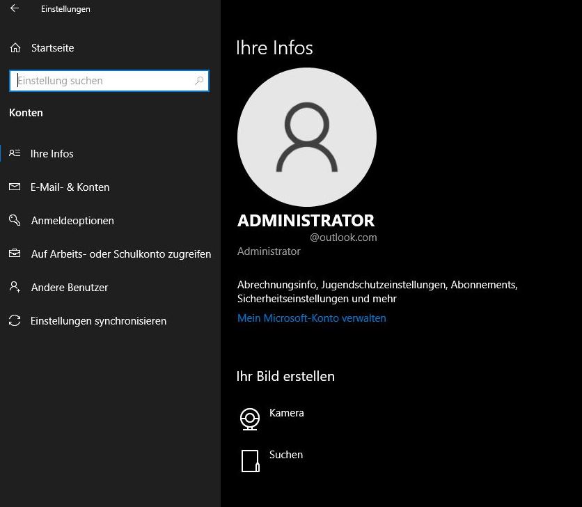 Ein mit dem Administrator Konto verknüpftes Microsoft Konto entfernen
