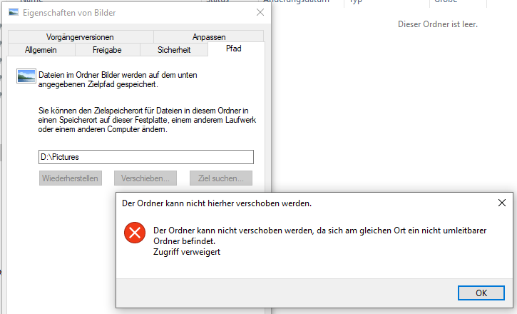 OneDrive - Systemordner Bilder lässt sich nicht mehr verschieben
