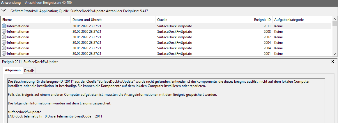 SurfaceDockFwUpdate verursacht Verbindungsabbruch zu USB-Geräten