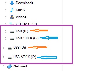 Meine USB-Stick je 2 mal Anzeige