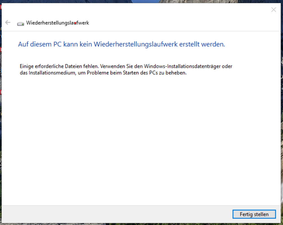 Wiederherstellungslaufwerk kann nicht erstellt werden - Fehlermeldung nach Umstieg auf SSD