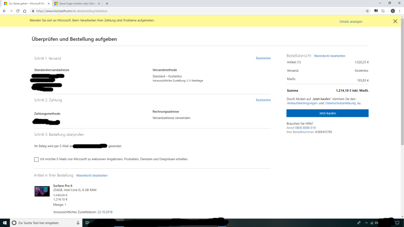 Microsoft Store: Probleme bei Zahlung