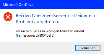 OneDrive Fehler beim Anmelden