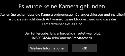 Kamera funktioniert, Kamera-App erkennt Kamera allerdings nicht