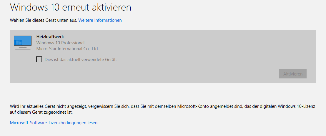 Windows Reaktivierung nach (inzwischen drittem) Hardwarewechsel auf einmal nicht mehr möglich.