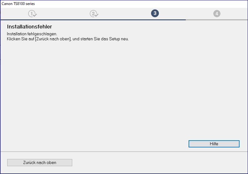 Canon TS8150 installation wird immer wieder abgebrochen - Installationsfehler