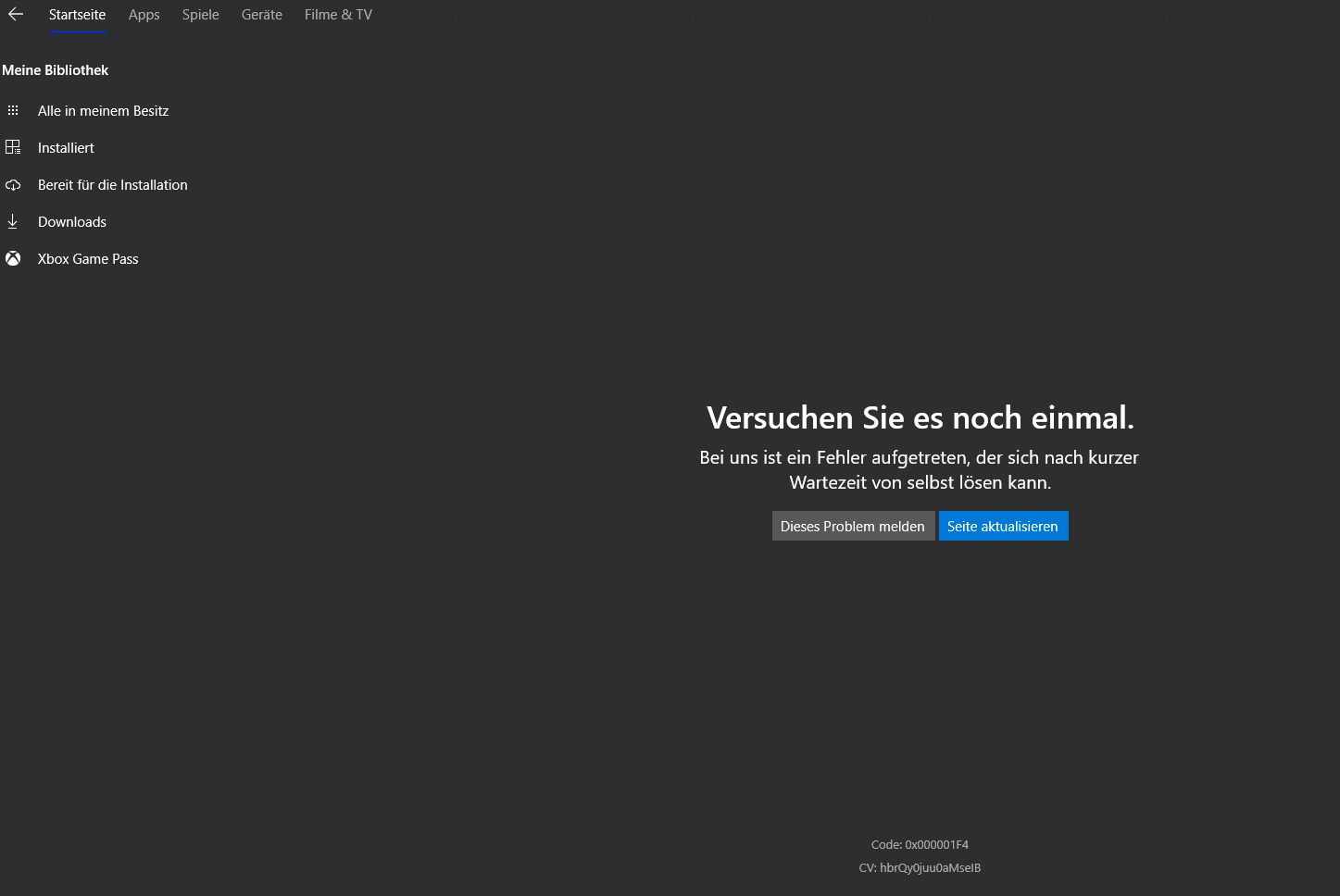 Microsoft Store Fehler Code: 0x000001F4 CV: IOfCVlLxV0+kNz97