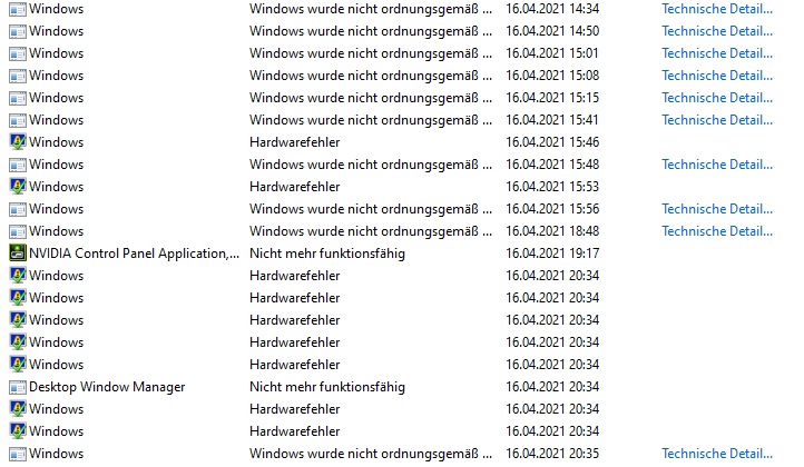 LiveKernelEvent 141 und 117 führen seit einigen Tagen zu zeitlich zufälligen Abstürzen.