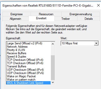 Windows 10 WoL funktioniert nicht / LAN Karte ohne Power - LED OFF