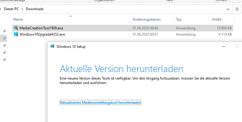 MediaCreationTool1909 is stuck on an endless loop of installing the new version