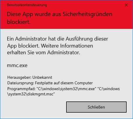 Datenträgerverwaltung lässt sich nicht mehr öffnen Diese App wurde aus Sicherheitsgründen...