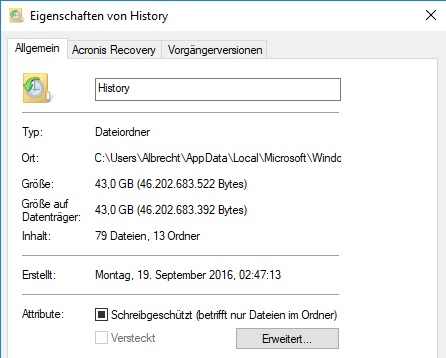 Ordner History lässt sich nicht löschen