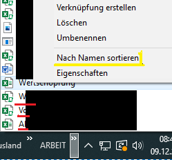 Automatische Sortierung eines Ordners als Symbolleiste in der Taskleiste