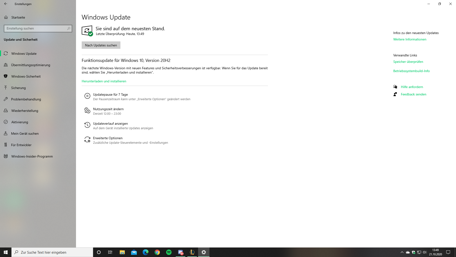 Neues 20H2 Update herunterladen oder warten