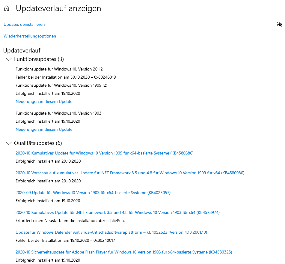 Funktionsupdate Version 2004 und 20h2