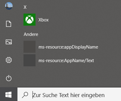 Fehler-Apps: ms-resource:appDisplayName und ms-resource:AppName/Text