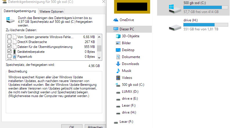 Bei Bereinigen wurden 7,8 Gigabyte Windows Updatedateien angezeigt zum löschen. aber selbst...