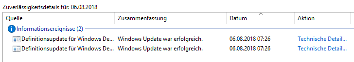 Windows 10 1803 Defender Virensignaturen doppelt heruntergeladen und installiert