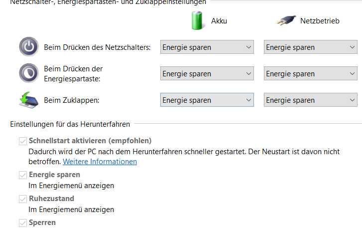 PC geht nicht in den Standby im Netzbetrieb trotz richtiger Einstellung