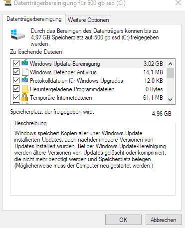 Bei Bereinigen wurden 7,8 Gigabyte Windows Updatedateien angezeigt zum löschen. aber selbst...
