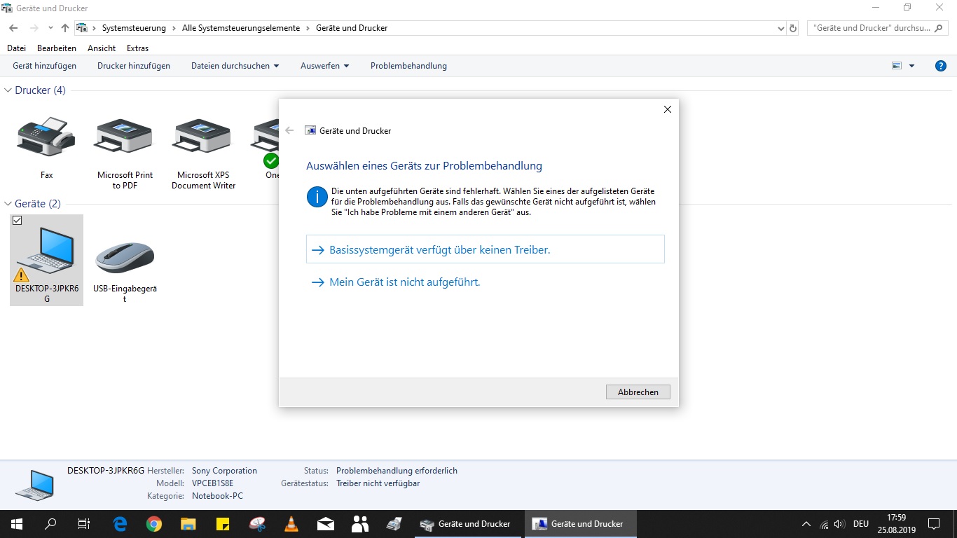 Störungsanzeige beim Desktop
