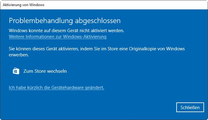 Aktivierung vin Windows 10 nach Mainboard Tausch