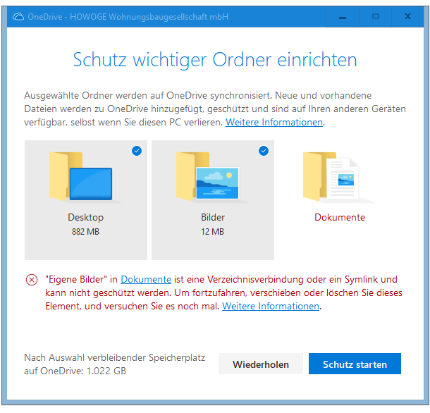 "Eigene Bilder" ist eine Verzeichnisverbindung oder ein Symlink und kann nicht geschützt werden