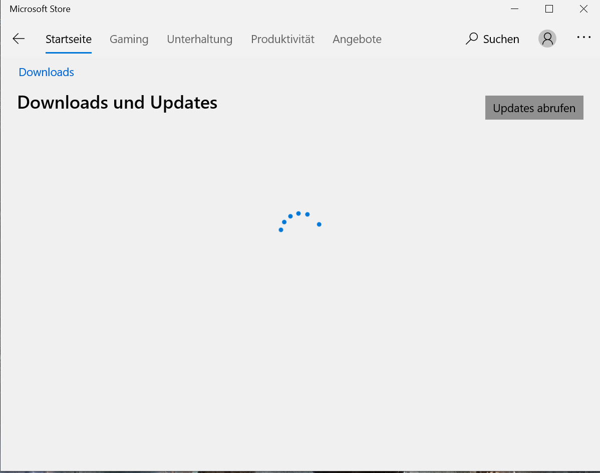 Microsoft-Store "Downloads und Updates" lädt nicht zu Ende