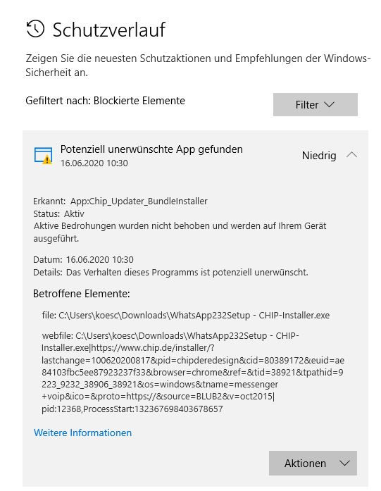 Windows Defender Meldung " unerwünschtes Programm "