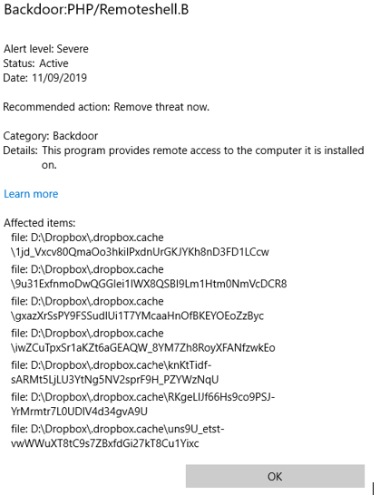 Defender Backdoor-Meldung betrifft dropbox.cache