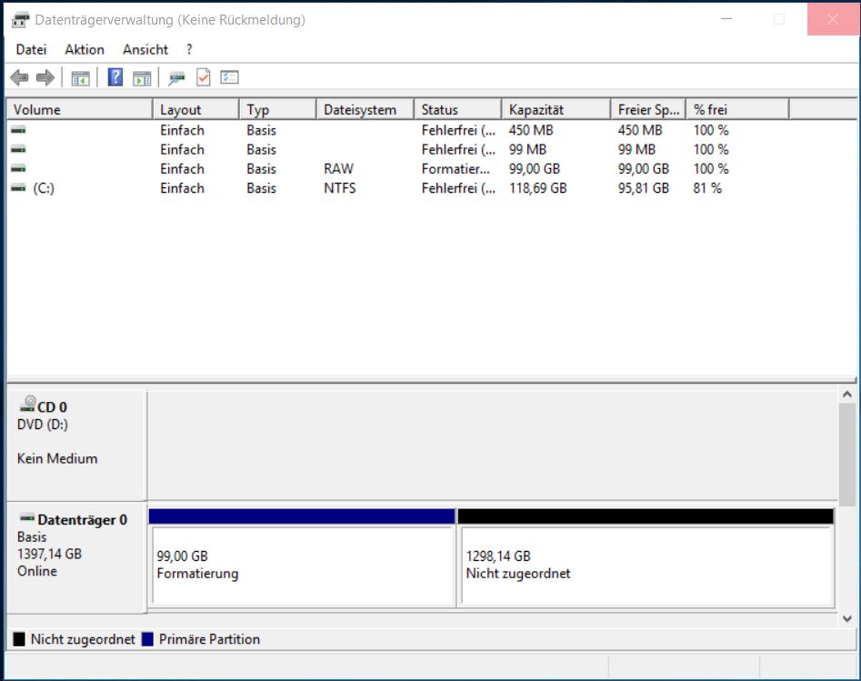 Formatierung der 2. HDD funktioniert nicht (RAW statt NTFS) ?!