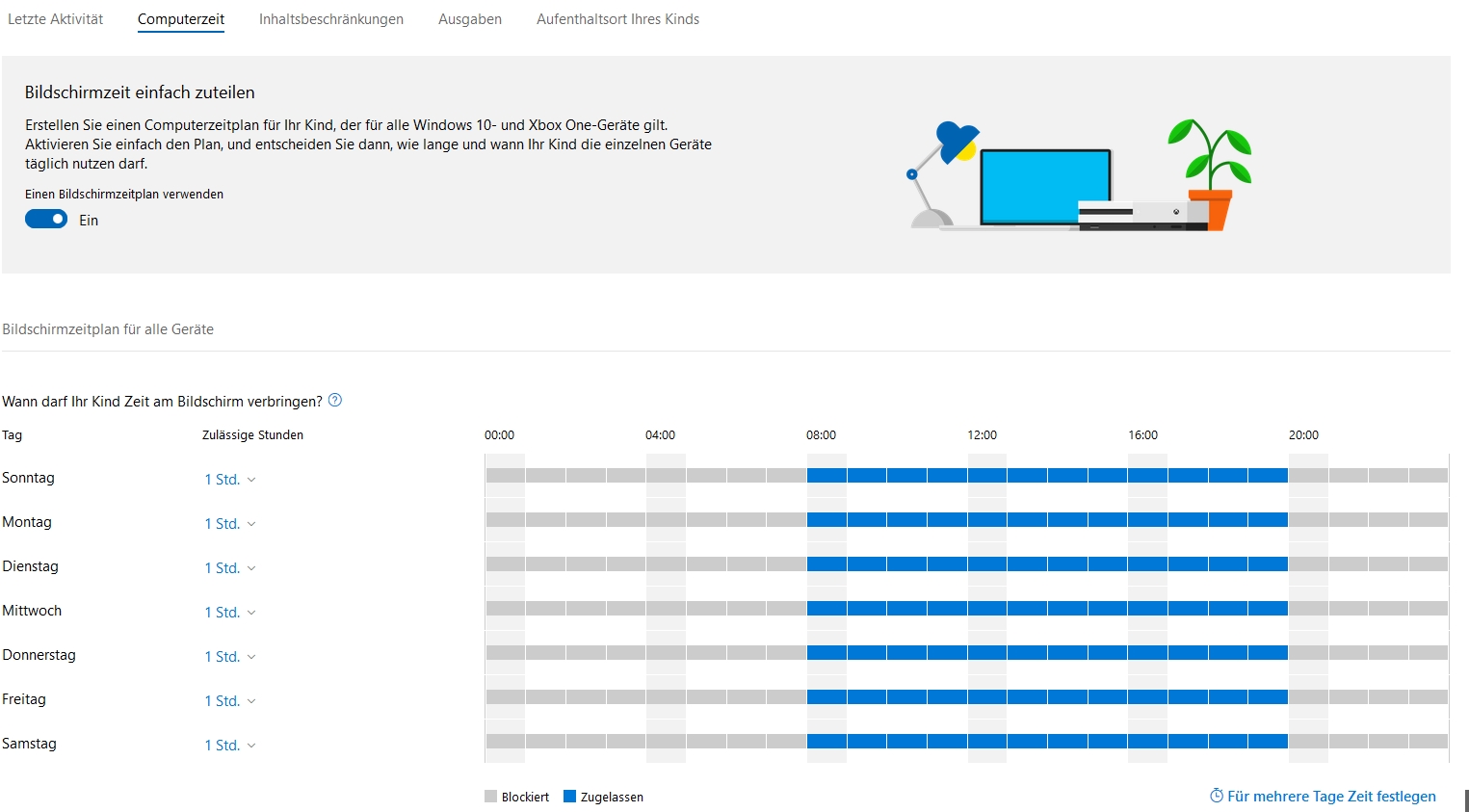 Computerzeiten und Aufenthaltsort bei einem Lumia 650 mit Windows 10 Mobile in...