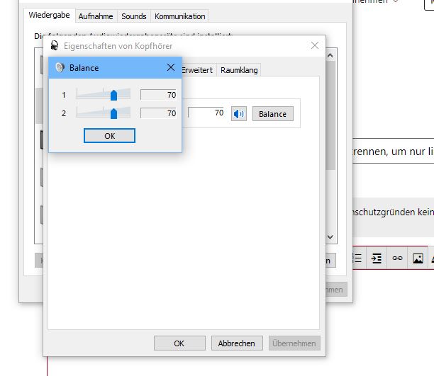 wie kann man die Balance in den Eigenschaften von Kopfhörer trennen, um nur links zu...