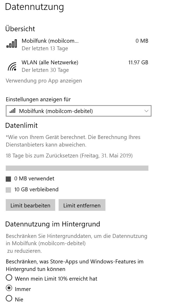 Datennutzung Mobilfunk zählt nicht