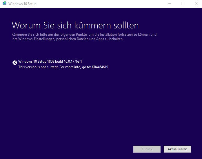 Bei mir stockt das Update 1809 und wird nicht durchgeührt