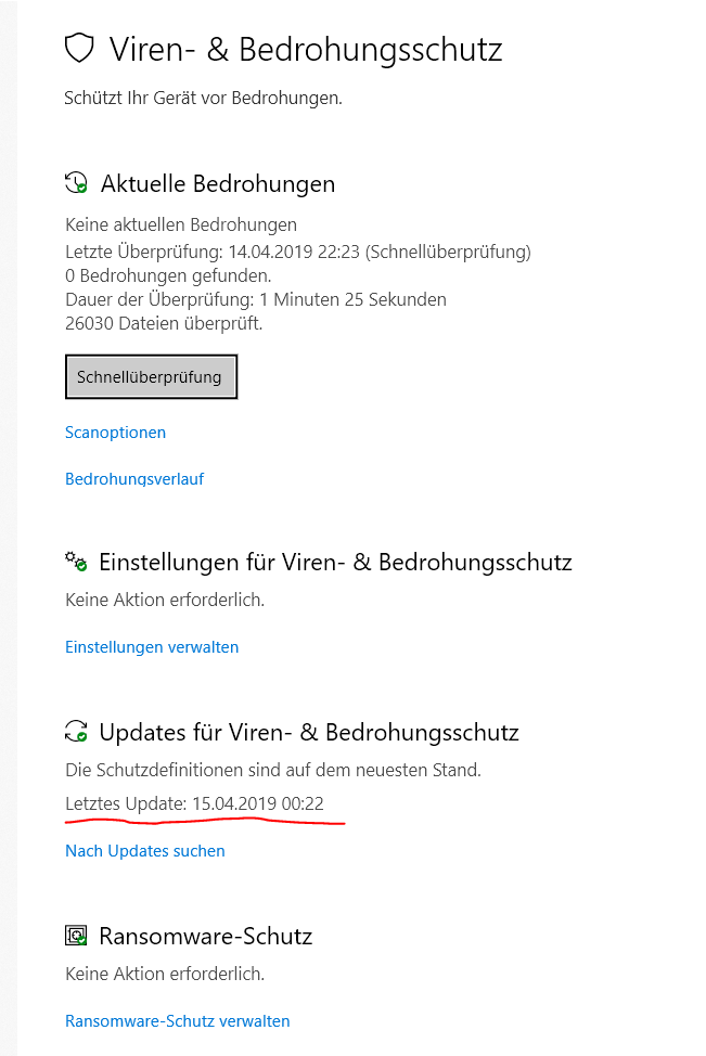 Eine Frage zu den Schutzdefinitionen von Defender