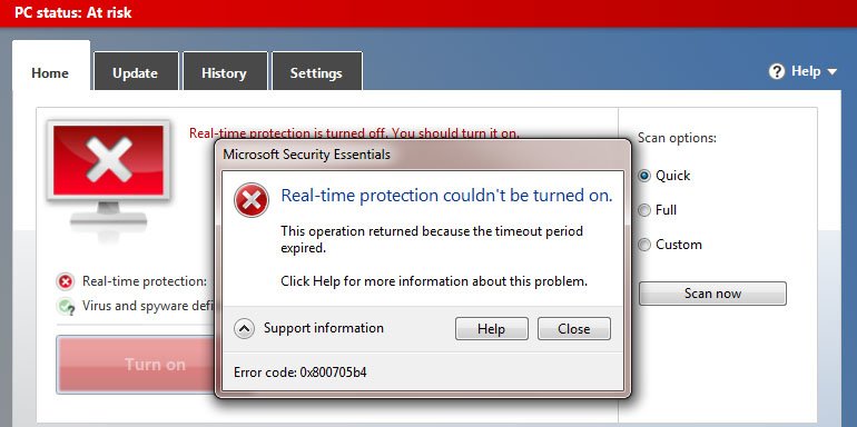 Windows Defender Fehlercode : 0x800705b4