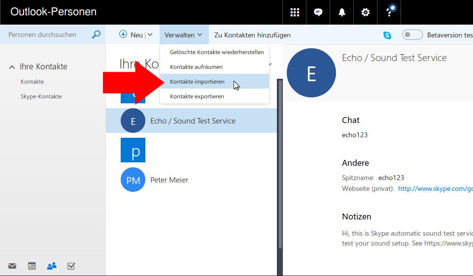 Kontakte von Windows Live Mail nach Windows mail exportieren