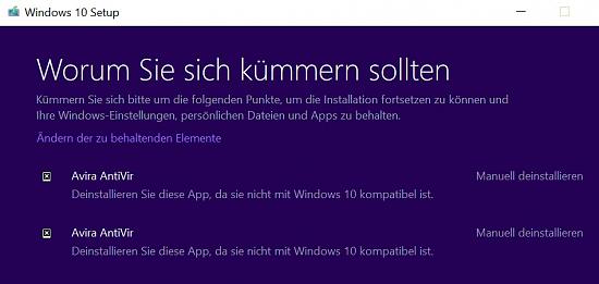 Windows 10 Creator Update 1709 Fehler wegen AVIRA  das nie installiert war
