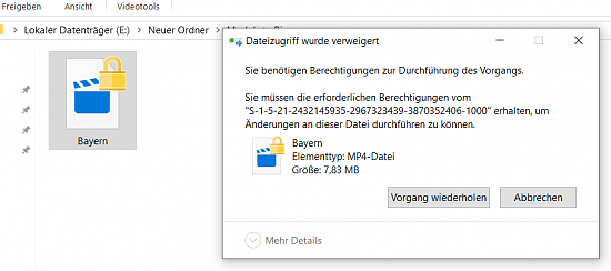 Schreibgeschützte Dateien mit Schloss - Zugriff verweigert (verschlüsselte Daten)
