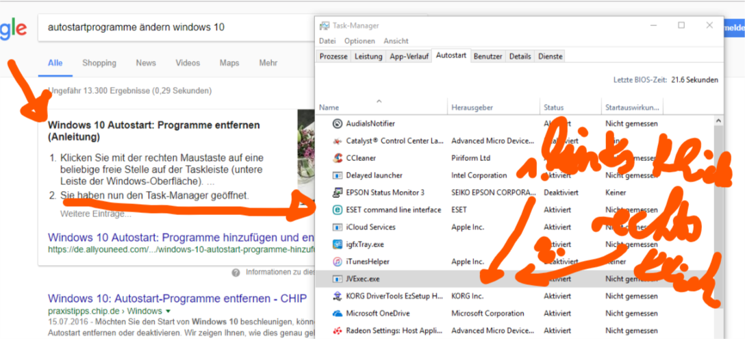 Wo kann ich bei windows 10 einstellen, welche programme beim aufstarten des pc automatisch...